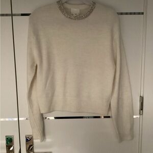 H&M Ivory Crewneck Sweater with Jeweled Collar